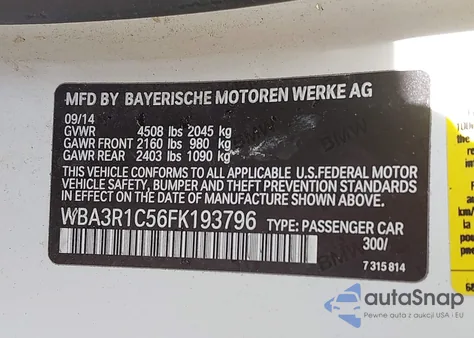 2015 BMW 435I 435I z USA, uszkodzony, nr VIN WBA3R1C56FK193796